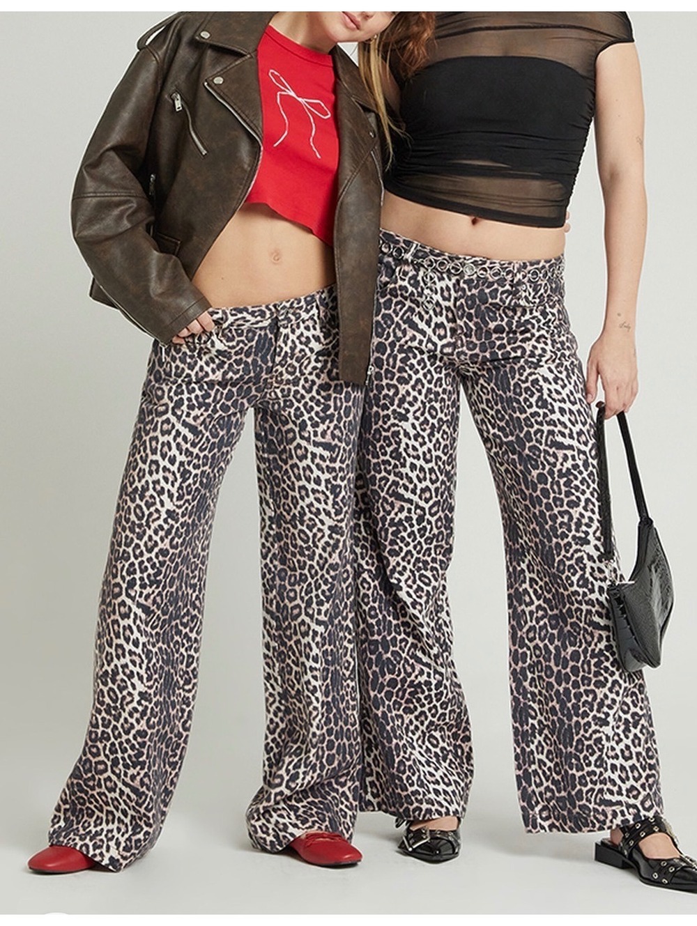 PACSUN Casey Low Rise Baggy Wide Leg Leopard denim SZ 25 Y2K INDIE SLEAZE
